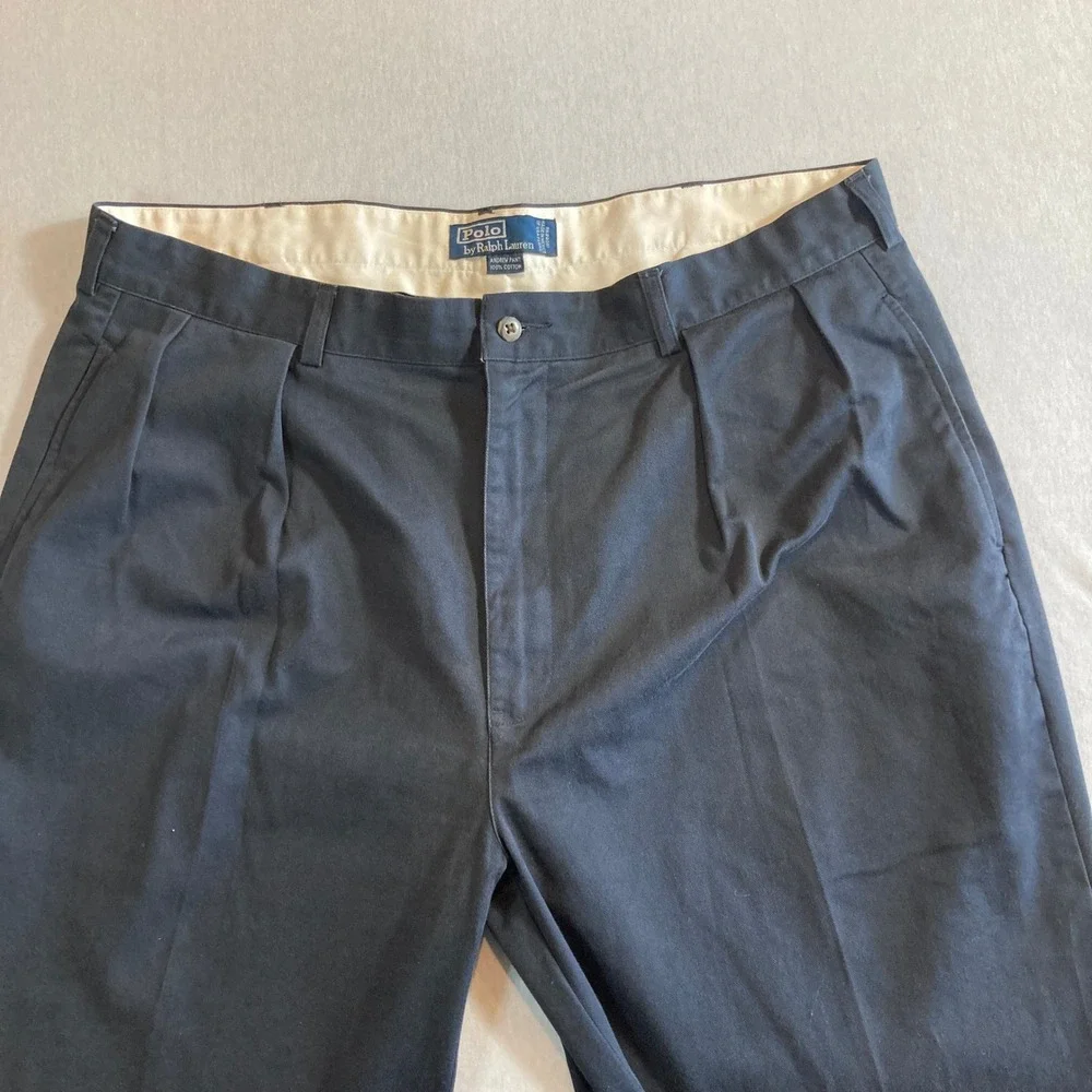 Vintage Polo Ralph Lauren Andrew Pant Mens 40x29 Navy Blue Pleated Classic Chino
